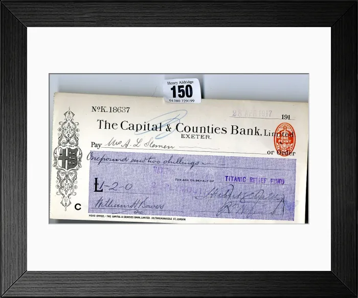 Framed Print : RMS Titanic - Relief Fund cheque, Mrs A L Slemen Framed Print : RMS Titanic - Relief Fund cheque, Mrs A L Slemen