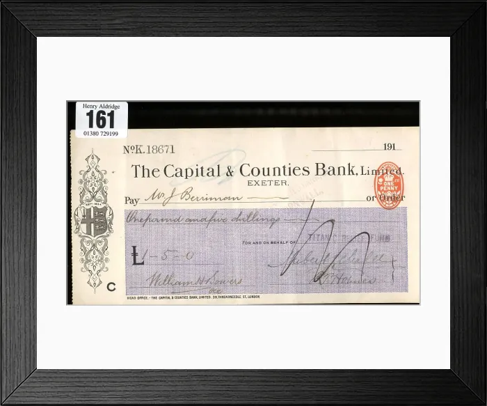 Framed Print : RMS Titanic - Relief Fund cheque, Mr J Berriman Framed Print : RMS Titanic - Relief Fund cheque, Mr J Berriman