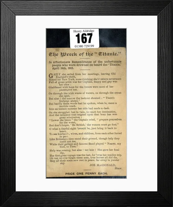 Framed Print : The Wreck of the Titanic - memorial verses Framed Print : The Wreck of the Titanic - memorial verses