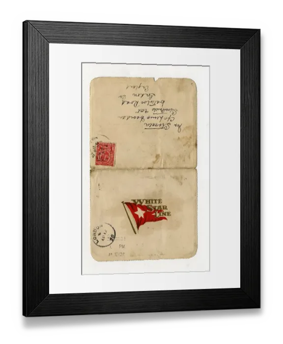 Framed Print : White Star Line, Titanic lettercard written on board Framed Print : White Star Line, Titanic lettercard written on board