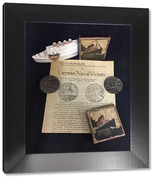 RMS Lusitania - propaganda medal, leaflet and other items