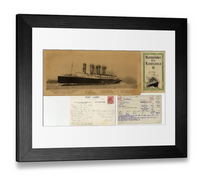 Framed Print : RMS Lusitania - four items Framed Print : RMS Lusitania - four items