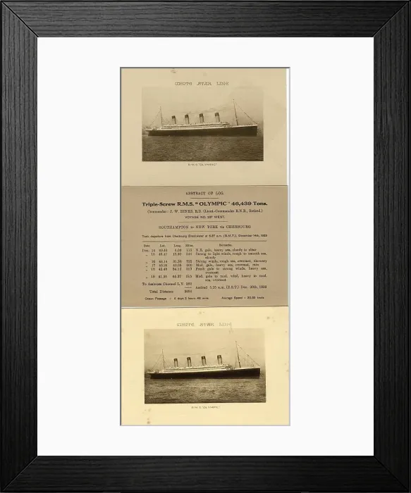 Framed Print : White Star Line, RMS Olympic - two photos, abstract of log Framed Print : White Star Line, RMS Olympic - two photos, abstract of log