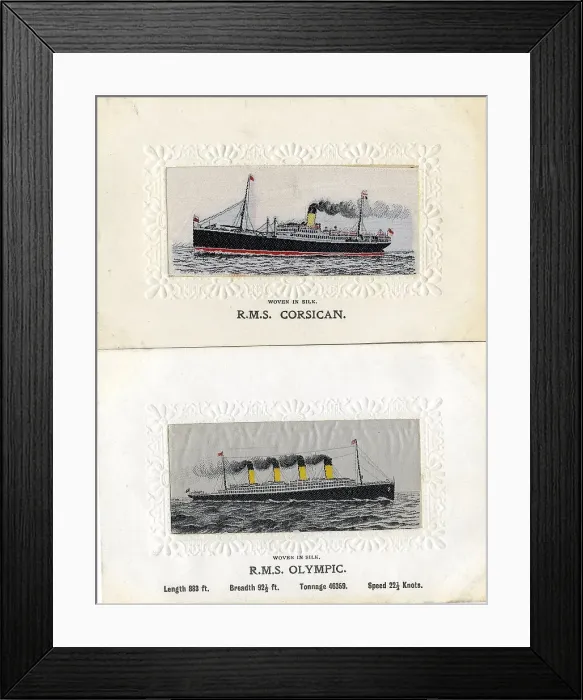 Framed Print : RMS Corsican and RMS Olympic, silk postcards Framed Print : RMS Corsican and RMS Olympic, silk postcards