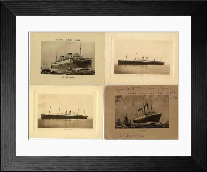Framed Print : White Star Line - four voyage cards
