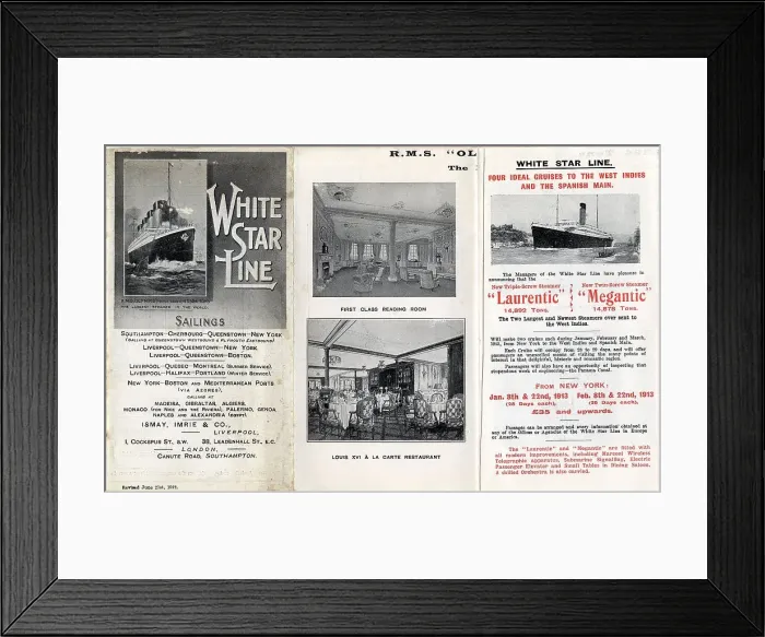 Framed Print : White Star Line, Sailings Framed Print : White Star Line, Sailings