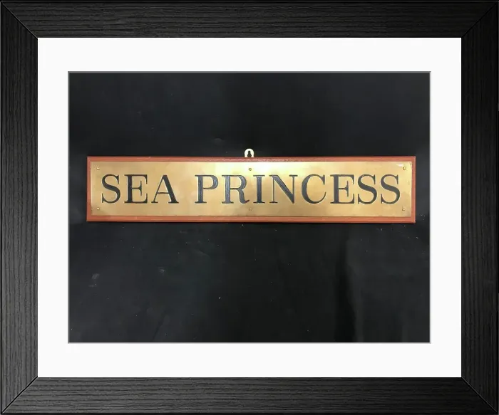 Framed Print : P&O Cruises - Sea Princess brass name plaque Framed Print : P&O Cruises - Sea Princess brass name plaque