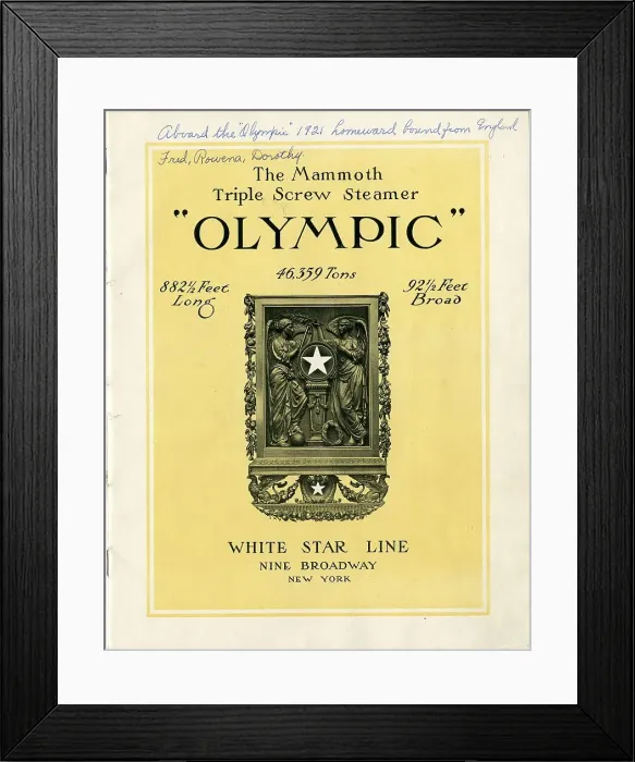 Framed Print : White Star Line, RMS Olympic - promotional brochure Framed Print : White Star Line, RMS Olympic - promotional brochure