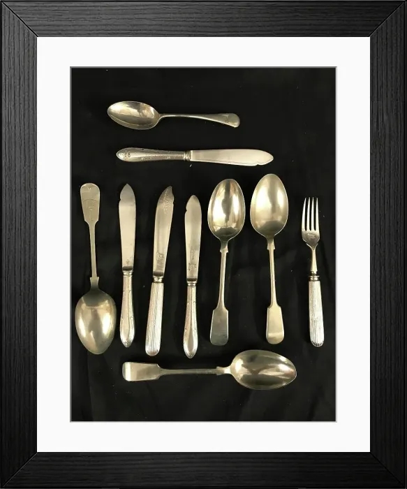 Framed Print : White Star Line - collection of cutlery Framed Print : White Star Line - collection of cutlery