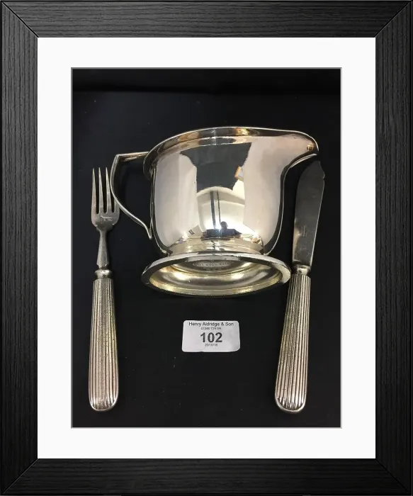 Framed Print : White Star Line - Elkington plate milk jug, knife and fork Framed Print : White Star Line - Elkington plate milk jug, knife and fork