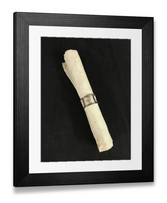 Framed Print : White Star Line - napkin ring and damask napkin Framed Print : White Star Line - napkin ring and damask napkin