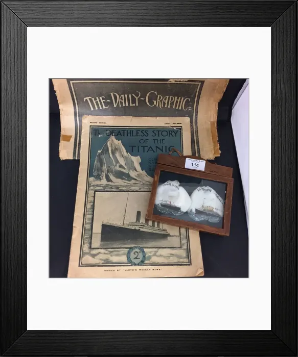 Framed Print : RMS Titanic - shell memorials and two publications Framed Print : RMS Titanic - shell memorials and two publications