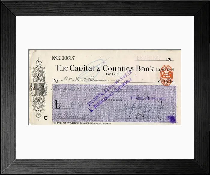 Framed Print : RMS Titanic - Relief Fund cheque, Mrs M A Ransom Framed Print : RMS Titanic - Relief Fund cheque, Mrs M A Ransom