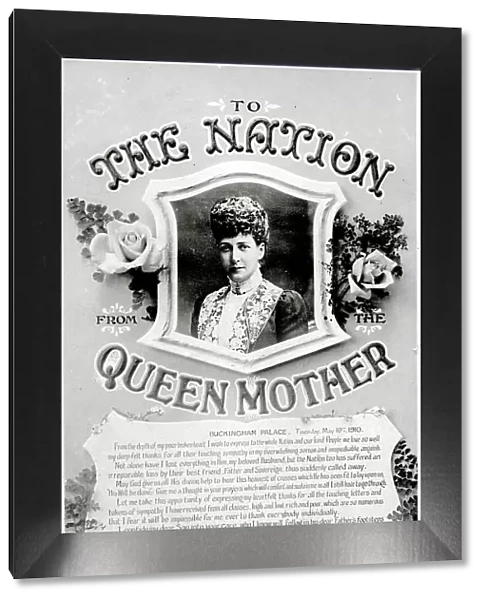 A Message to the Nation from The Queen Mother, 1910