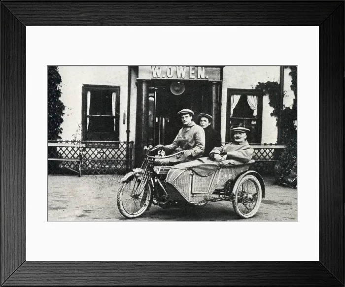 Framed Print : Three men in a motorbike and sidecar Framed Print : Three men in a motorbike and sidecar