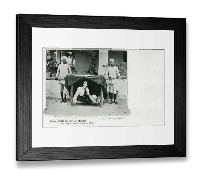 Framed Print : A Smart European Missionary Woman transported in a Doolie Framed Print : A Smart European Missionary Woman transported in a Doolie