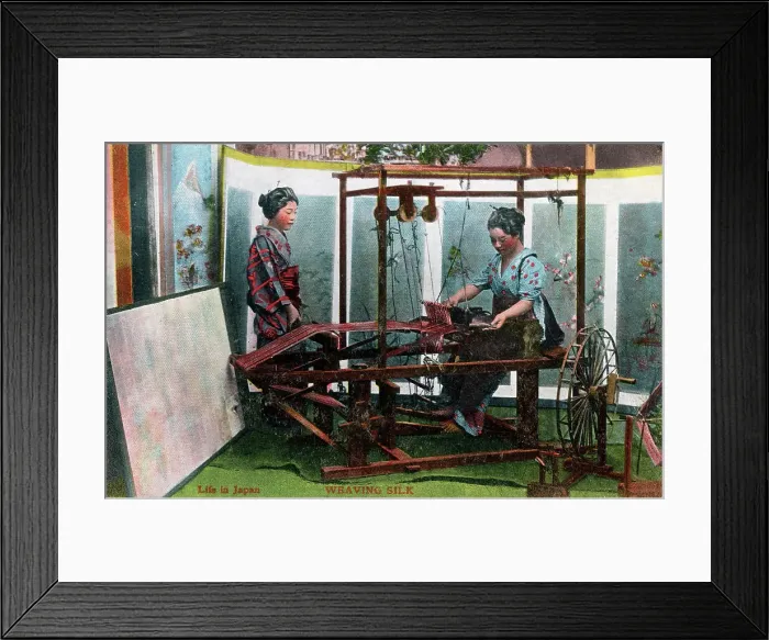 Framed Print : Weaving Sik on a traditional foot-powered loom, Japan Framed Print : Weaving Sik on a traditional foot-powered loom, Japan
