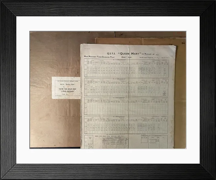Framed Print : Cunard Line, RMS Queen Mary log books Framed Print : Cunard Line, RMS Queen Mary log books