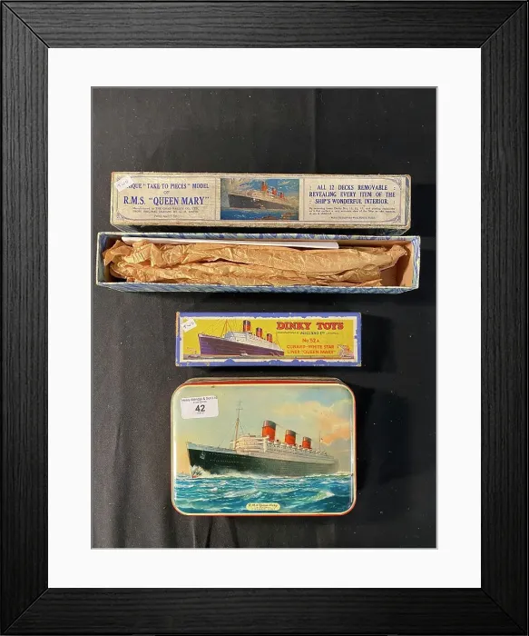 Framed Print : Cunard Line, Queen Mary - three items Framed Print : Cunard Line, Queen Mary - three items