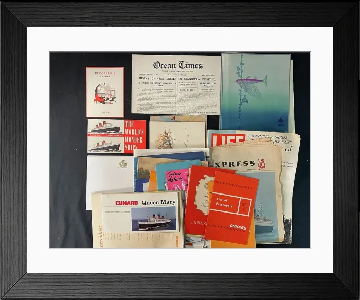 Framed Print : Cunard Line, Queen Mary - printed ephemera Framed Print : Cunard Line, Queen Mary - printed ephemera
