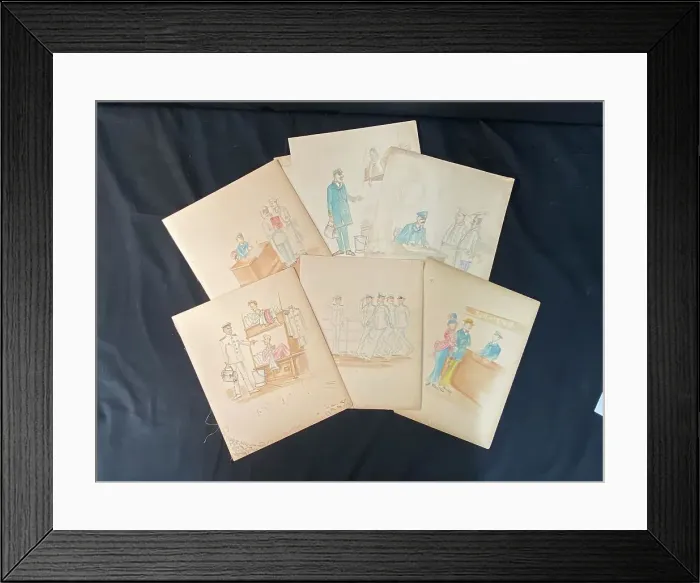 Framed Print : Ocean Liners - six sketches of scenes on board Framed Print : Ocean Liners - six sketches of scenes on board