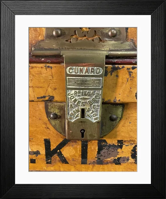 Framed Print : Cunard Line - emigrants tin trunk, stencilled G King Framed Print : Cunard Line - emigrants tin trunk, stencilled G King