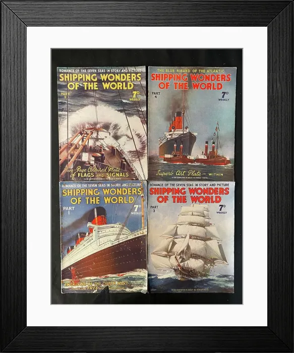 Framed Print : Shipping Wonders of the World, four cover designs Framed Print : Shipping Wonders of the World, four cover designs