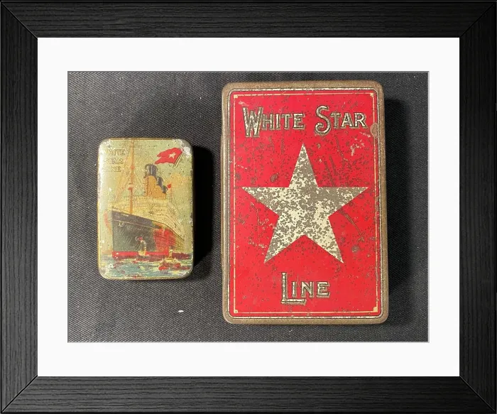Framed Print : White Star Line - two tins with colourful designs Framed Print : White Star Line - two tins with colourful designs