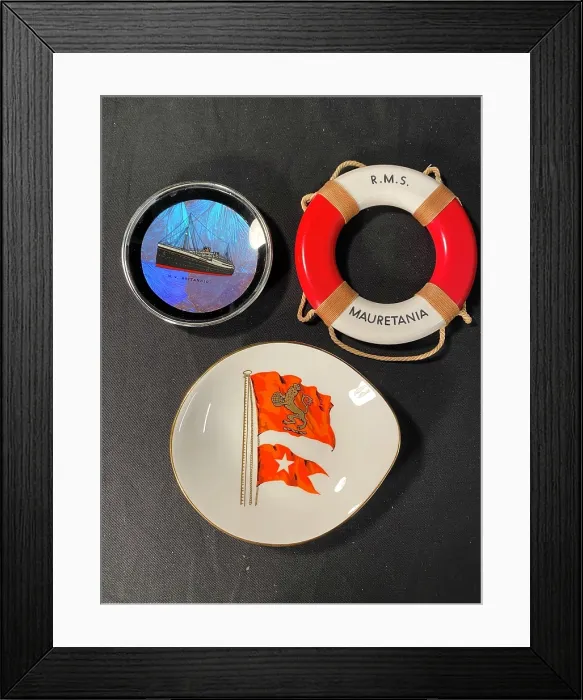 Framed Print : Cunard White Star Line - three souvenirs Framed Print : Cunard White Star Line - three souvenirs