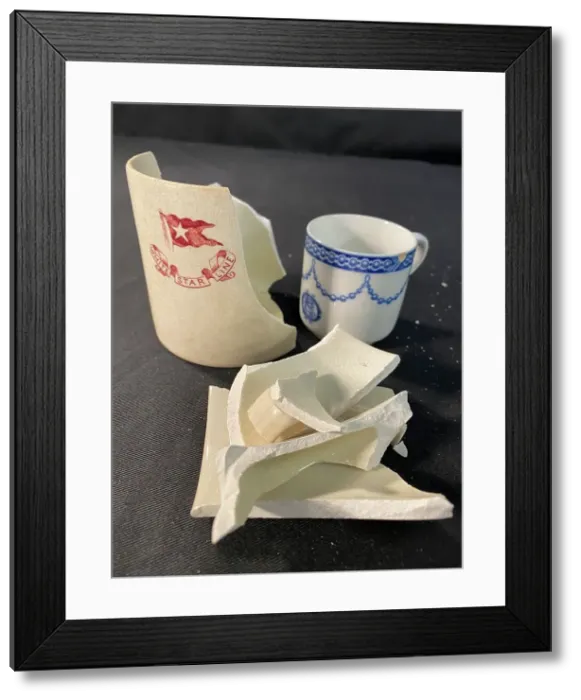 Framed Print : White Star Line - demitasse cup and broken mug Framed Print : White Star Line - demitasse cup and broken mug