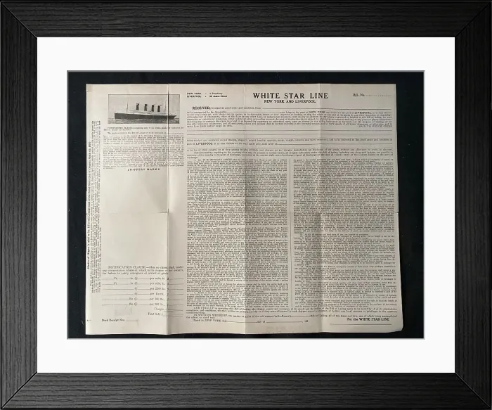 Framed Print : White Star Line - printed bill of freight receipt Framed Print : White Star Line - printed bill of freight receipt