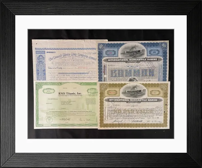 Framed Print : Ocean Liners - four stock certificates Framed Print : Ocean Liners - four stock certificates