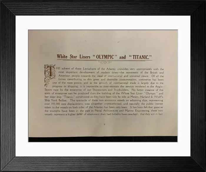 Framed Print : White Star Line, Olympic and Titanic brochure Framed Print : White Star Line, Olympic and Titanic brochure