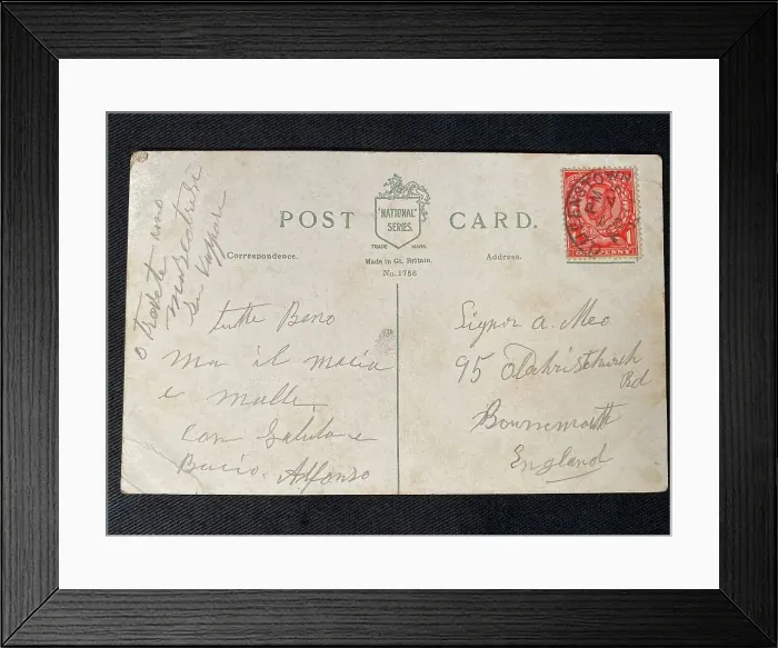 Framed Print : Titanic postcard from passenger and victim Alfonzo Meo Framed Print : Titanic postcard from passenger and victim Alfonzo Meo