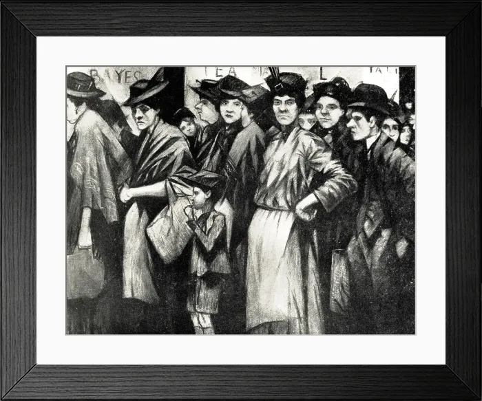 Framed Print : The Queue. A pastel painting of a densely packed queue of people Framed Print : The Queue. A pastel painting of a densely packed queue of people