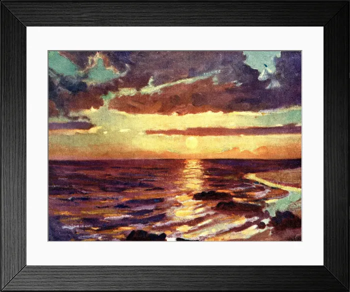 Framed Print : Sunset. A seascape oil painting of a sunset over a broad sea view Framed Print : Sunset. A seascape oil painting of a sunset over a broad sea view