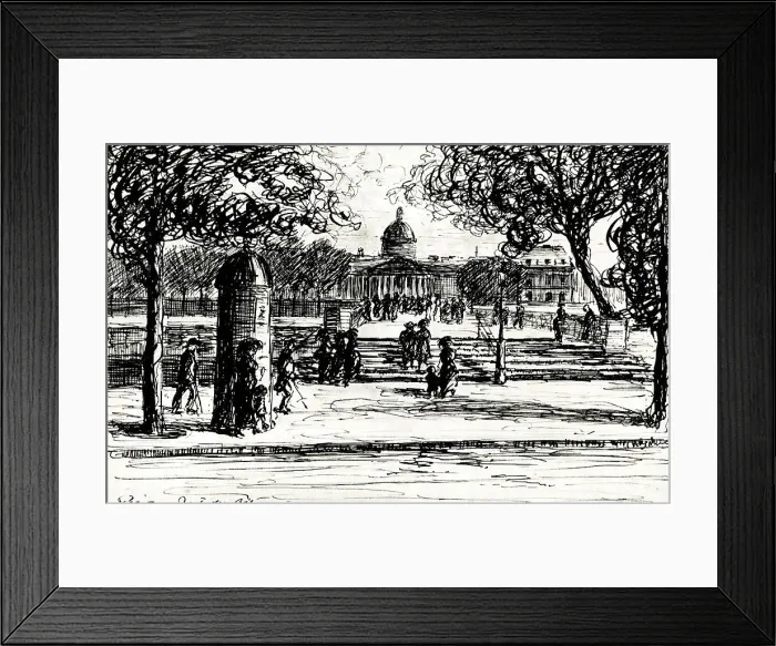 Framed Print : Paris. A drawing of Parisian people walking a pavement Framed Print : Paris. A drawing of Parisian people walking a pavement