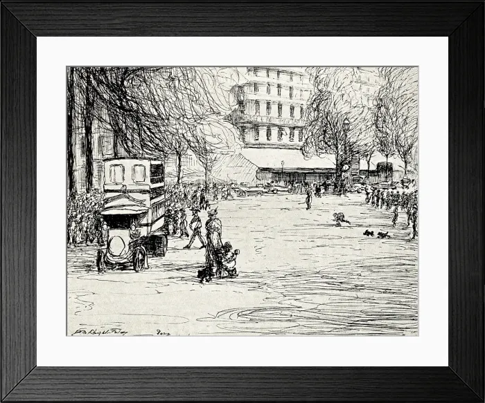 Framed Print : Paris. A drawing of a coach in Paris, with a large mass of people standing nearby Framed Print : Paris. A drawing of a coach in Paris, with a large mass of people standing nearby