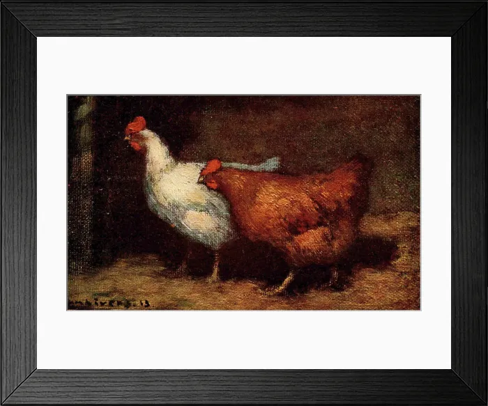 Framed Print : Fowls. An oil painting showing a simple pair of chickens Framed Print : Fowls. An oil painting showing a simple pair of chickens