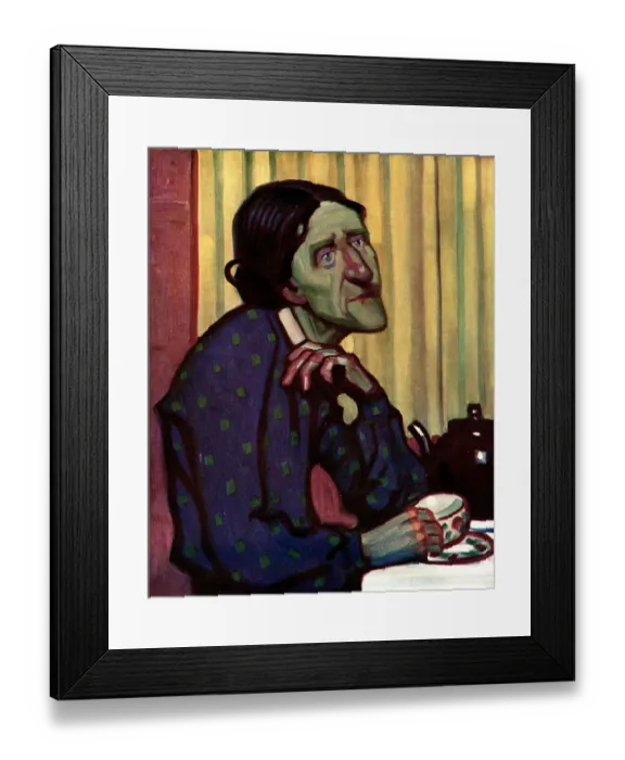 Framed Print : Tea. A painting of a rather frail and ill looking older woman Framed Print : Tea. A painting of a rather frail and ill looking older woman