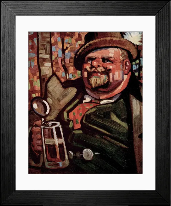 Framed Print : Beer. A painting of a rather large man, wearing a green waistcoat Framed Print : Beer. A painting of a rather large man, wearing a green waistcoat