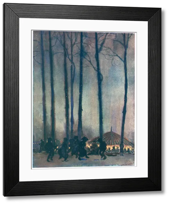 Framed Print : Joy. A painting of some dark, dancing figures in the foreground woodland clearing Framed Print : Joy. A painting of some dark, dancing figures in the foreground woodland clearing