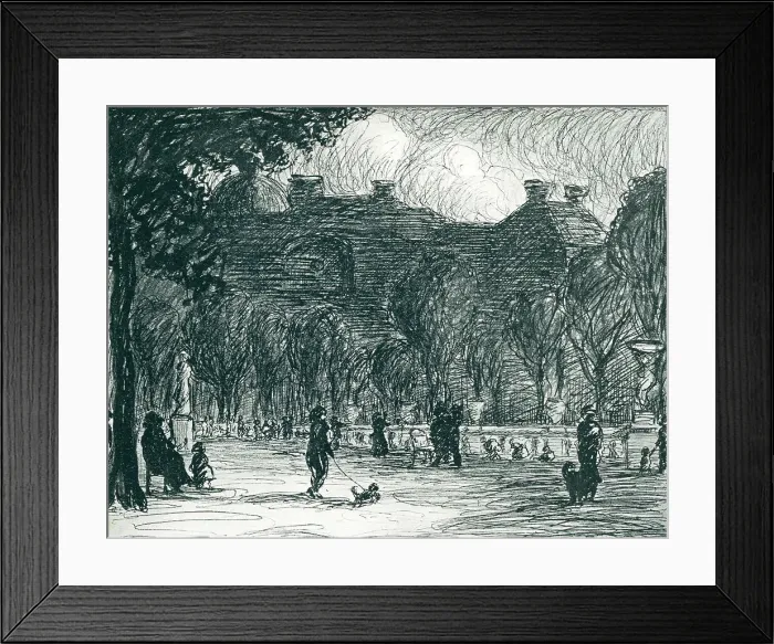 Framed Print : Park Land. An illustration of a town park, populated by a number of people Framed Print : Park Land. An illustration of a town park, populated by a number of people