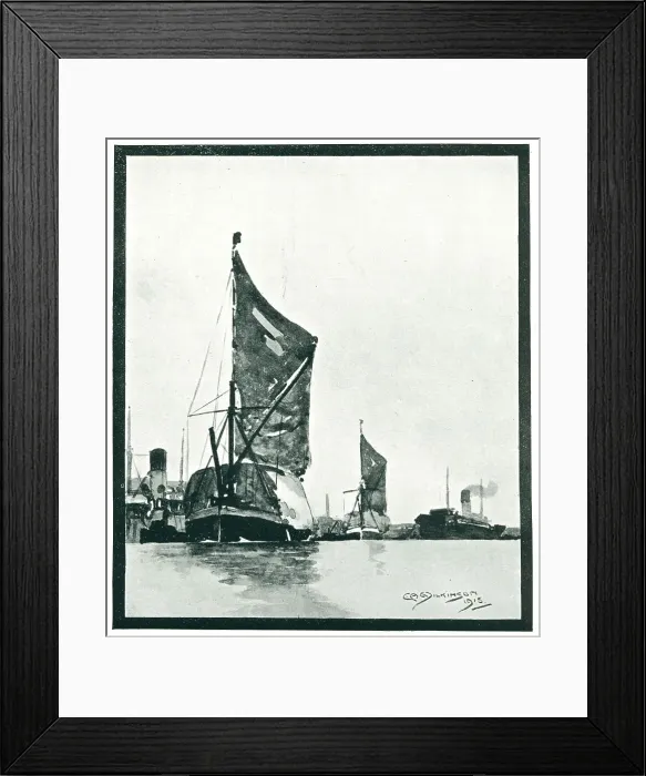 Framed Print : Sailboats. An artwork showing some large steam Framed Print : Sailboats. An artwork showing some large steam