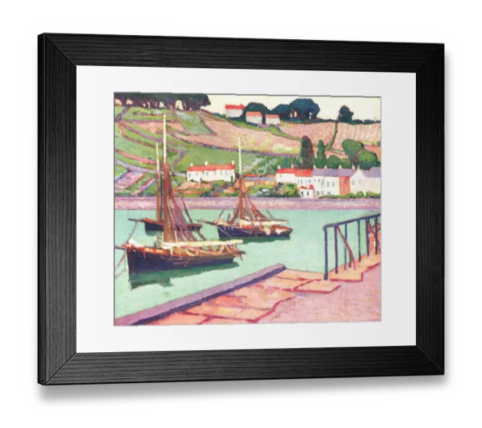 Framed Print : Port. This painting shows some calm port waters which have three similar Framed Print : Port. This painting shows some calm port waters which have three similar