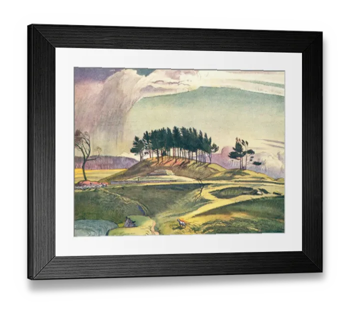 Framed Print : The Tomb. A landscape painting of a square based Framed Print : The Tomb. A landscape painting of a square based