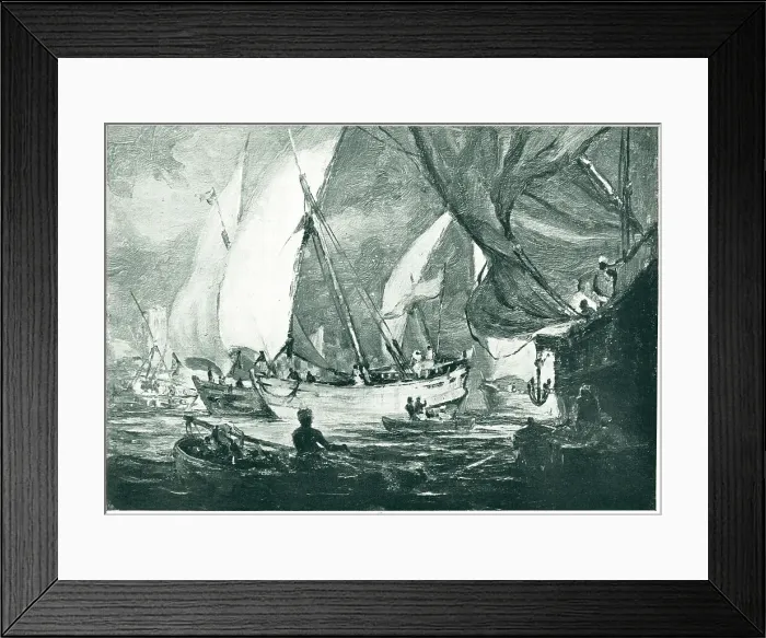Framed Print : Zanzibar. This painting shows a gathering of manned dhow sail boats on the Indian Ocean Framed Print : Zanzibar. This painting shows a gathering of manned dhow sail boats on the Indian Ocean