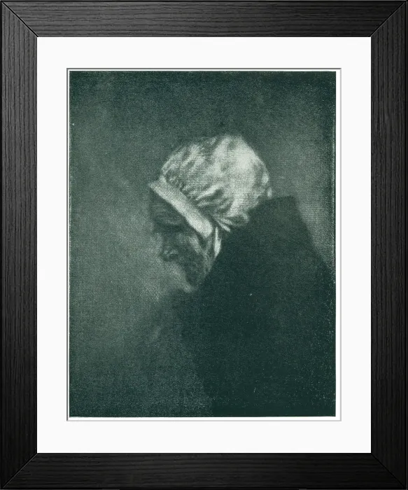 Framed Print : Old Age. A side profile portrait of an old woman wearing a white bonnet or headscarf Framed Print : Old Age. A side profile portrait of an old woman wearing a white bonnet or headscarf