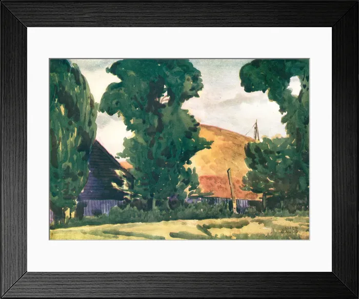 Framed Print : Landscape. A landscape painting of a fairly steep hillock behind a neat fence Framed Print : Landscape. A landscape painting of a fairly steep hillock behind a neat fence