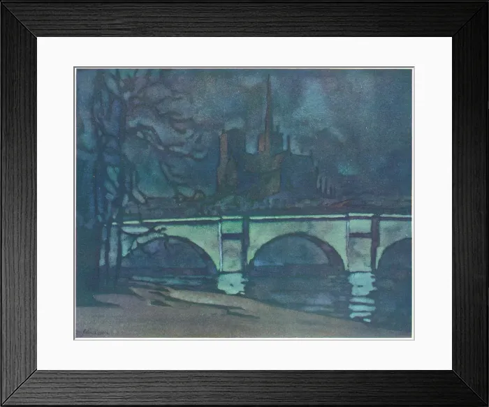 Framed Print : Moonlight. A painting of a river bridge lit by the moonlight Framed Print : Moonlight. A painting of a river bridge lit by the moonlight